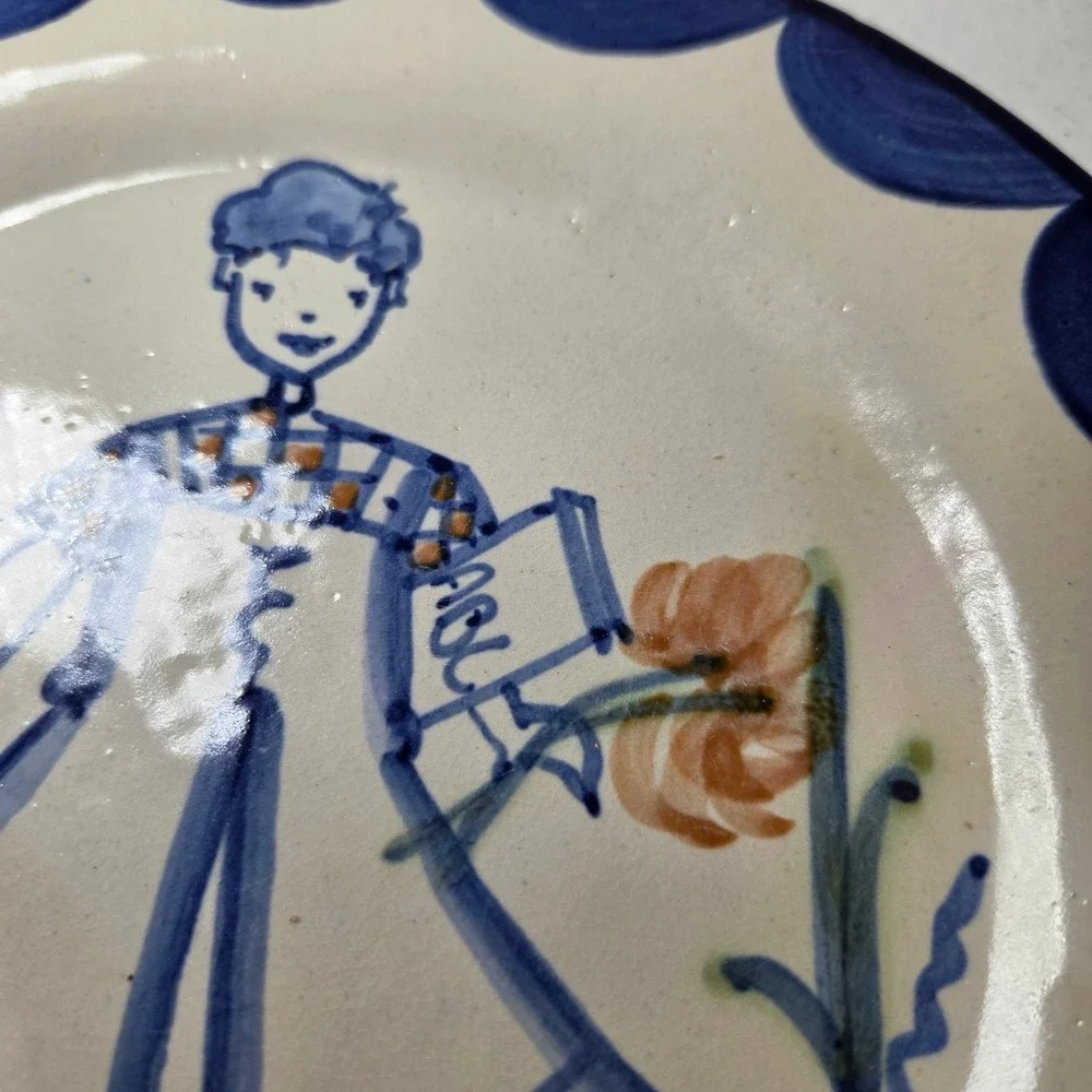 John B Taylor Ceramics Tommy‎ Blue White Hand Painted VTG Nursery Plate 9.25in